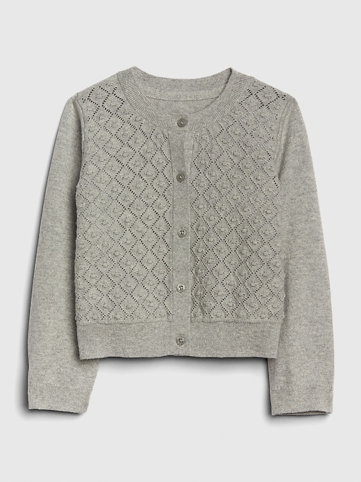 1 of 8 showing, with the color grey heather of product Toddler Crop Pointelle Cardigan Sweater