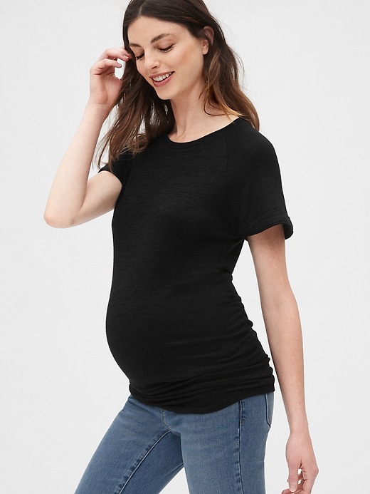 1 of 8 showing, with the color true black of product Maternity Softspun Raglan Sleeve Top