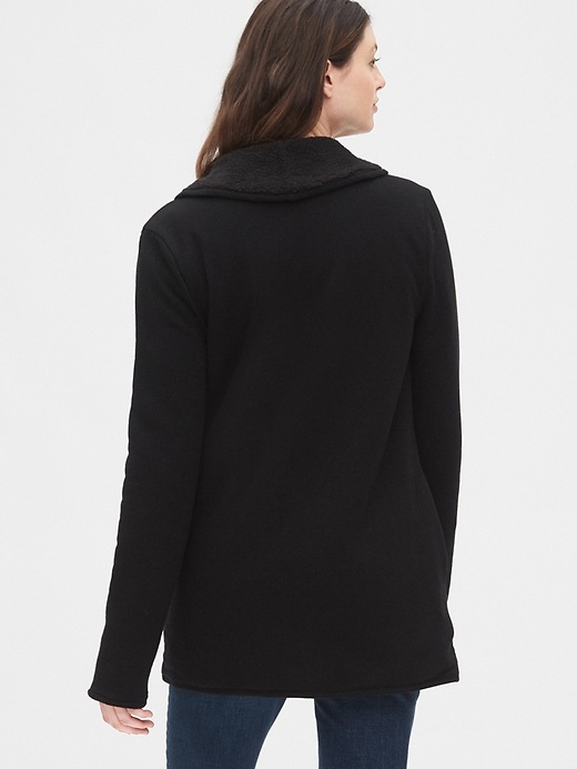 2 of 8 showing, with the color true black of product Maternity Reversible Sherpa-Lined Cardigan