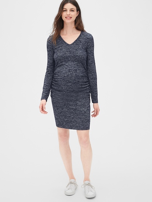 View large product image 1 of 1. Maternity Softspun V-Neck T-Shirt Dress