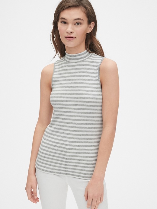 View large product image 1 of 1. Featherweight Ribbed Stripe Mockneck Tank