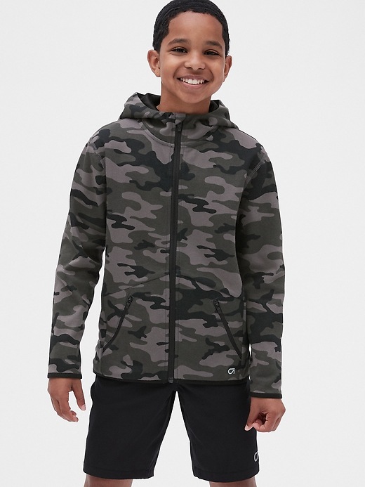 2 of 8 showing, with the color grey camo of product GapFit Kids Quick Dry Hoodie Sweatshirt