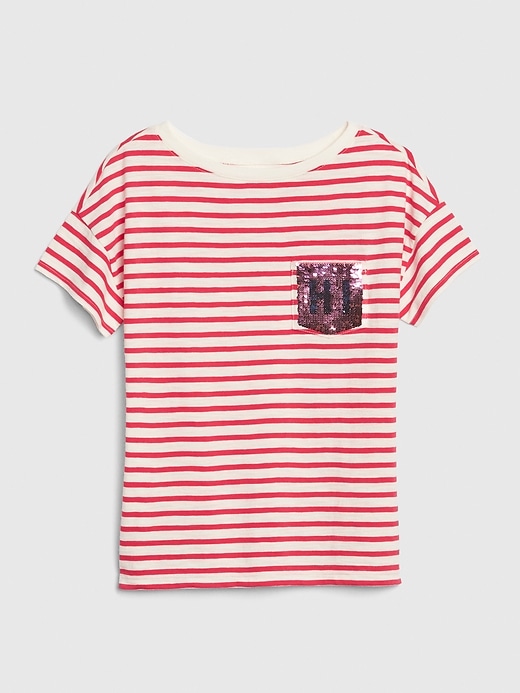 1 of 8 showing, with the color pink stripe of product Kids Flippy Sequin Graphic T-Shirt