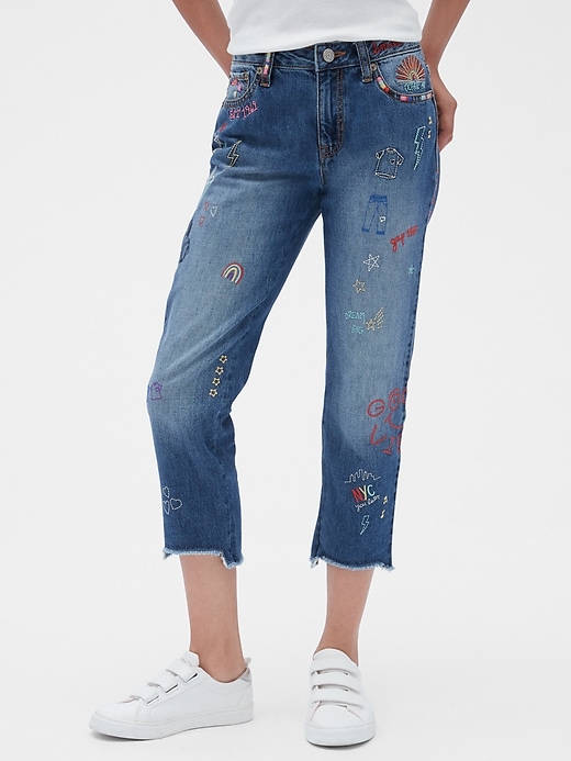 Image number 2 showing, Kids Gap 50th Embroidered Girlfriend Jeans