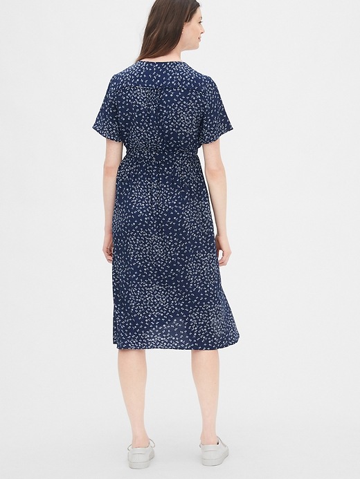 2 of 8 showing, with the color navy floral of product Maternity Print Faux-Wrap Dress