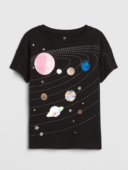 1 of 8 showing, with the color black of product Kids Flippy Sequin Graphic T-Shirt
