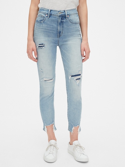 1 of 8 showing, with the color light destroy of product High Rise Distressed True Skinny Ankle Jeans with Secret Smoothing Pockets