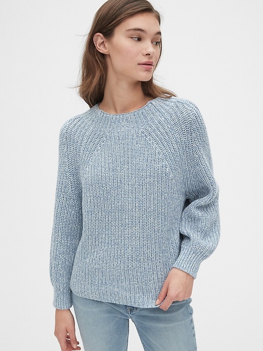 Image number 1 showing, Blouson Sleeve Ribbed Mockneck Sweater