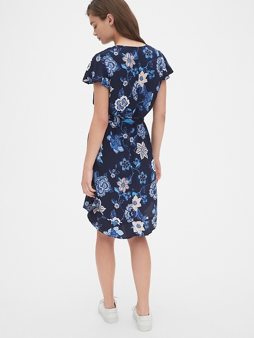 2 of 8 showing, with the color navy floral of product Flutter Sleeve V-Neck Dress