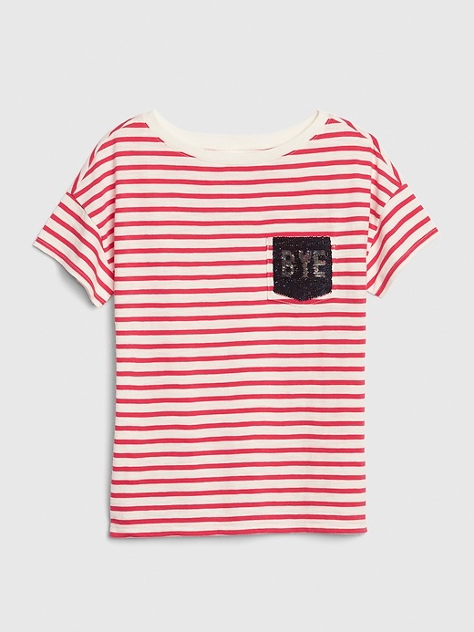 2 of 8 showing, with the color pink stripe of product Kids Flippy Sequin Graphic T-Shirt