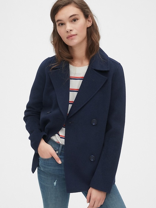 1 of 8 showing, with the color navy of product Unlined Wool-Blend Peacoat