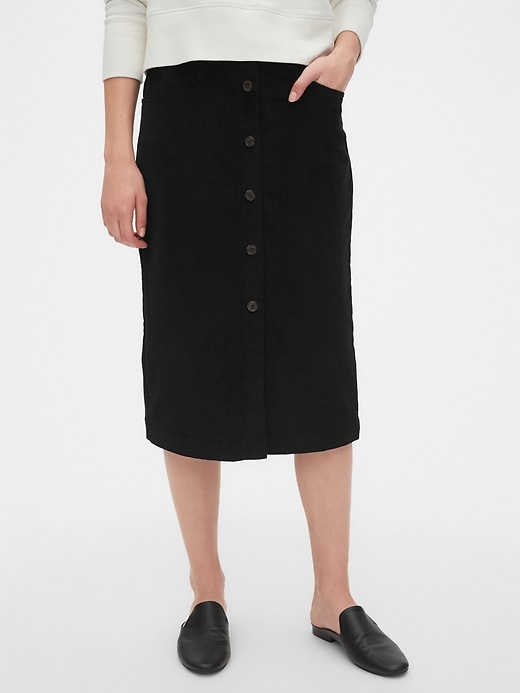 Image number 1 showing, Corduroy Button-Front Midi Skirt