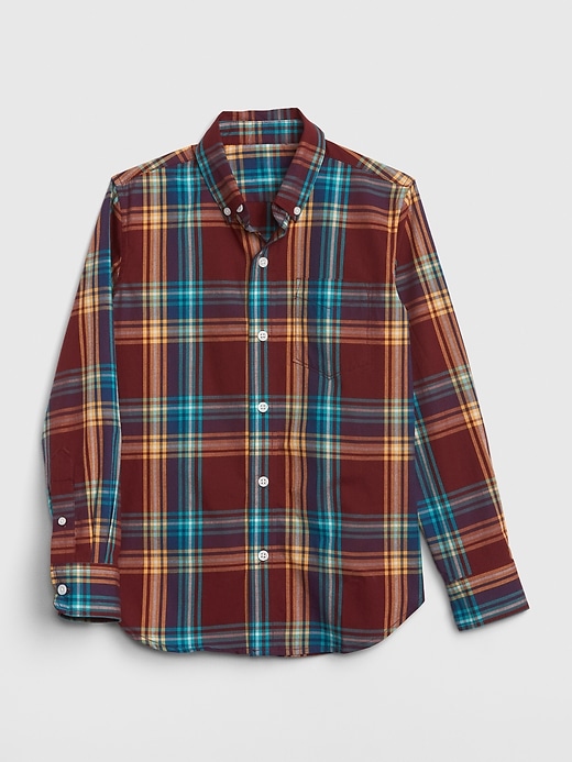 1 of 8 showing, with the color burgundy of product Kids Plaid Poplin Shirt