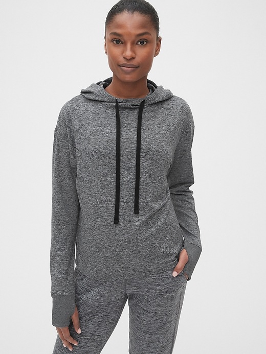 View large product image 1 of 1. GapFit Open-Back Hoodie in Brushed Tech Jersey