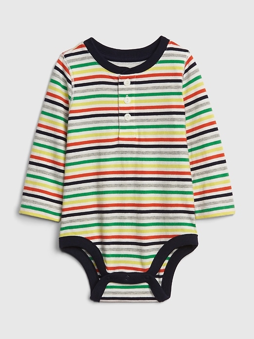 1 of 8 showing, with the color new off white of product Baby Stripe Henley Bodysuit