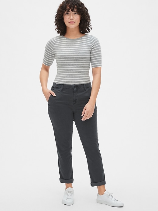 2 of 8 showing, with the color washed black of product Girlfriend Twill Stripe Khakis