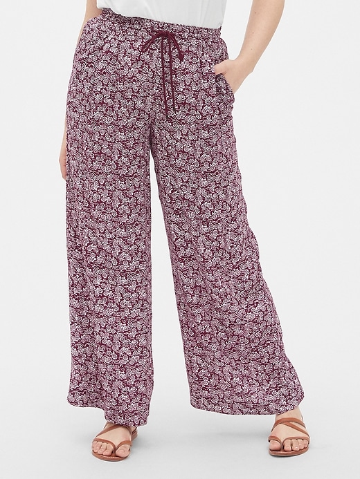 Image number 2 showing, Print Wide-Leg Drawstring Pants