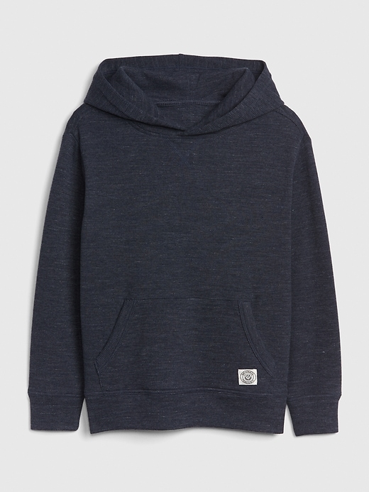 1 of 8 showing, with the color blue heather of product Kids Waffle-Knit Hoodie Sweatshirt