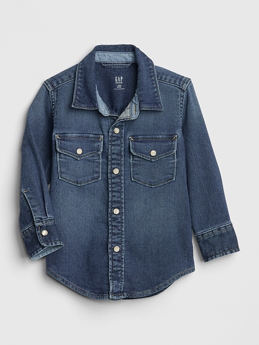 1 of 8 showing, with the color medium indigo of product Toddler Long Sleeve Denim Shirt