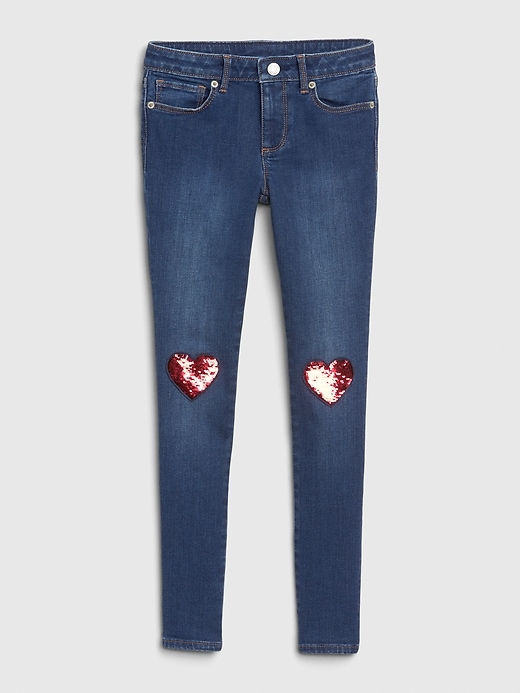 Image number 1 showing, Kids Flippy Sequin Skinny Jeans with Stretch