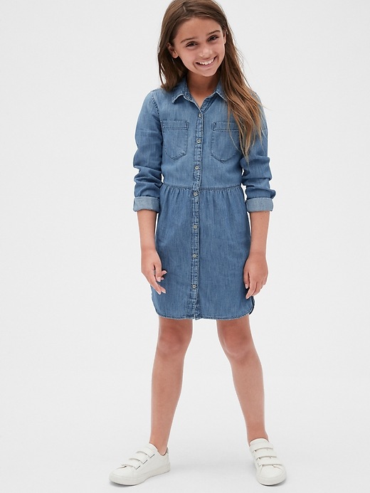 2 of 8 showing, with the color denim of product Kids Denim Shirtdress