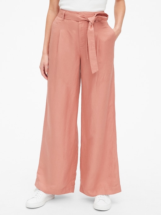 Image number 3 showing, High Rise Wide-Leg Pants in Linen-Blend