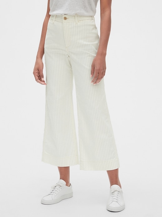 Image number 8 showing, High Rise Stripe Wide-Leg Crop Jeans