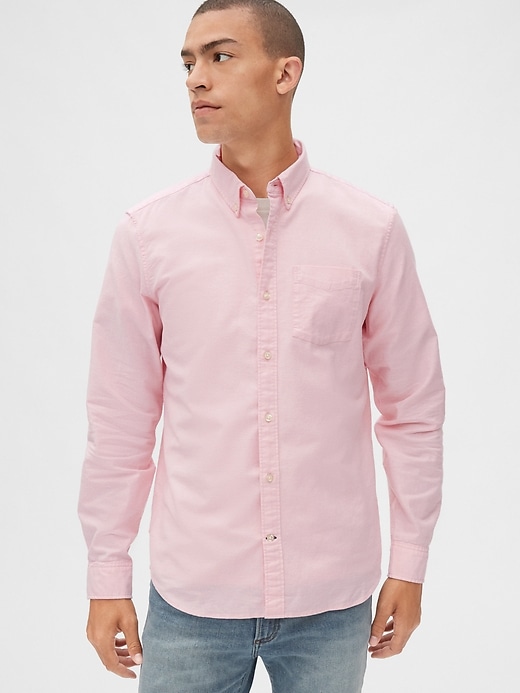 1 of 8 showing, with the color frosted pink of product Lived-In Stretch Oxford Shirt