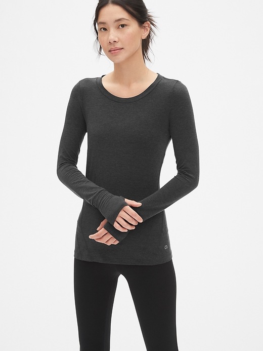 1 of 8 showing, with the color charcoal of product GapFit Breathe Long Sleeve T-Shirt