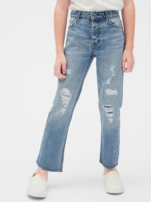 Image number 2 showing, Kids High Rise Destructed Relaxed Straight Jeans