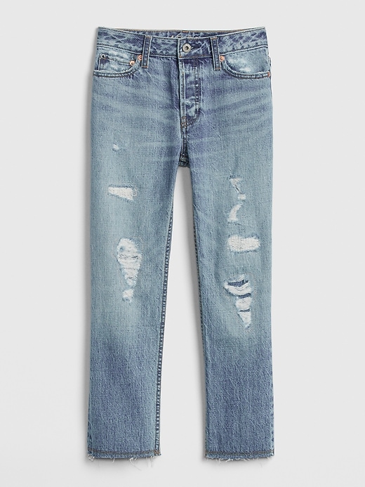 Image number 1 showing, Kids High Rise Destructed Relaxed Straight Jeans