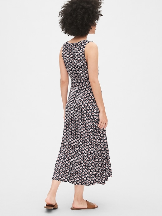 2 of 8 showing, with the color dark indigo floral of product Print Wrap-Front Midi Dress