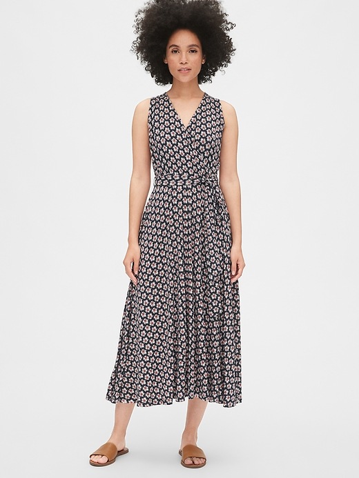 1 of 8 showing, with the color dark indigo floral of product Print Wrap-Front Midi Dress