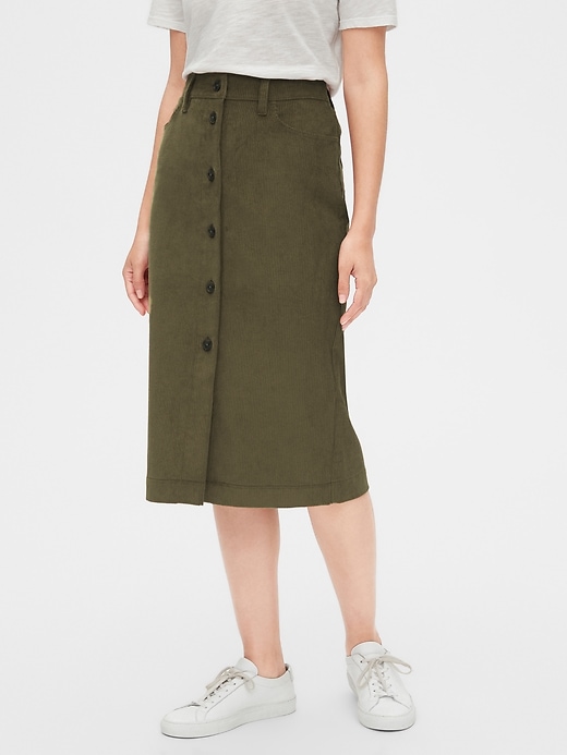 Image number 9 showing, Corduroy Button-Front Midi Skirt