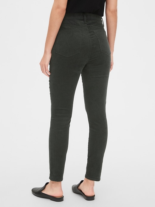 2 of 8 showing, with the color rich olive green of product High Rise True Skinny Cords with Secret Smoothing Pockets
