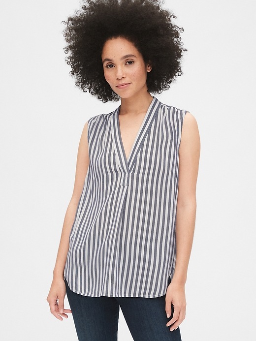 Image number 1 showing, Sleeveless Stripe V-Neck Popover Shirt