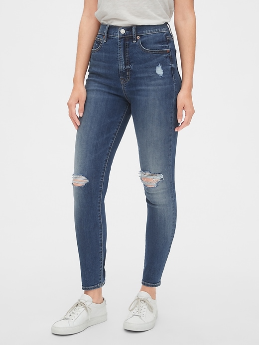 Image number 1 showing, Sky High Distressed True Skinny Jeans with Secret Smoothing Pockets