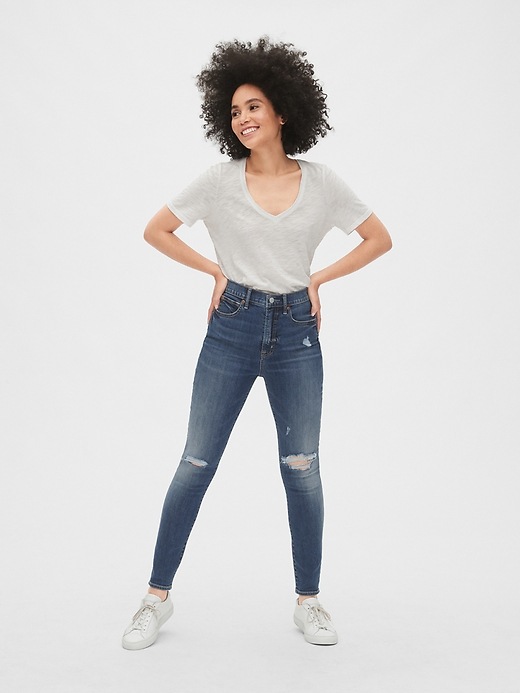 Image number 3 showing, Sky High Distressed True Skinny Jeans with Secret Smoothing Pockets
