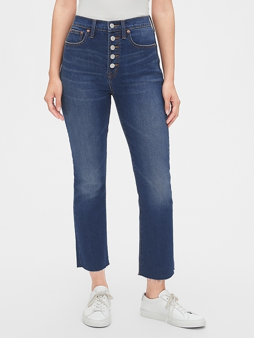 1 of 8 showing, with the color Medium indigo of product High Rise Crop Boot Jeans with Secret Smoothing Pockets