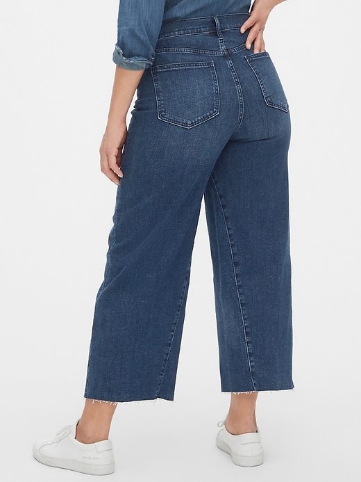 2 of 8 showing, with the color dark indigo of product High Rise Wide-Leg Crop Jeans with Secret Smoothing Pockets