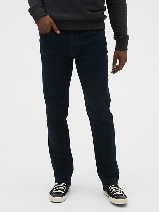 1 of 8 showing, with the color dark blue of product Soft Wear Straight Jeans with GapFlex