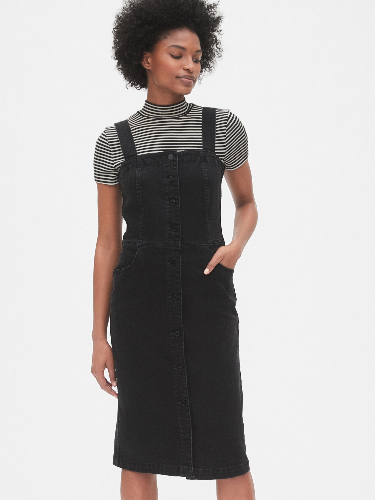 Apron Button Front Denim Dress Gap
