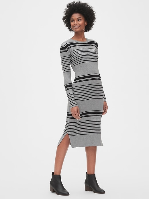View large product image 1 of 1. Ribbed Crewneck Midi Sweater Dress
