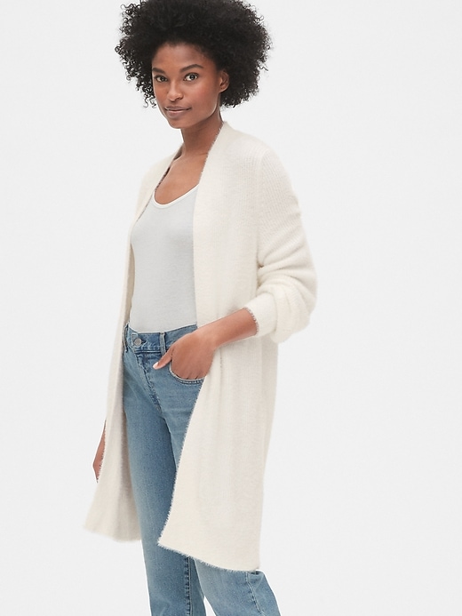 View large product image 1 of 1. Longline Fuzzy Cardigan