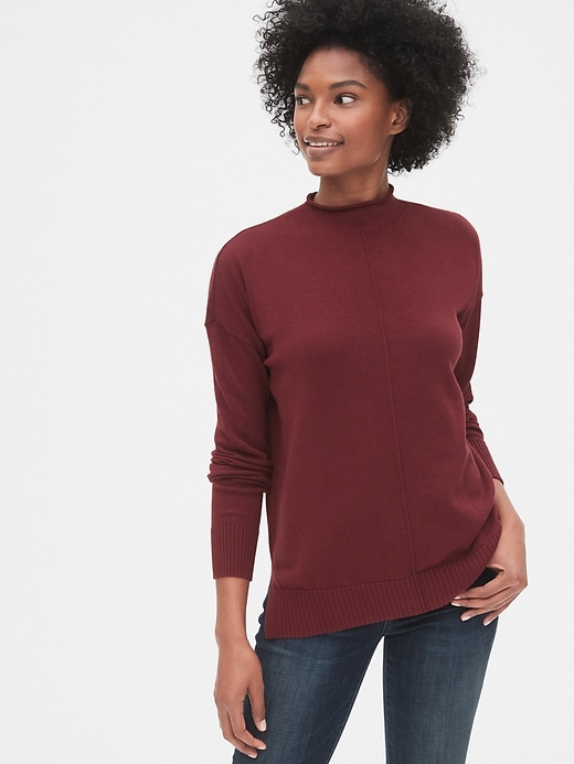 View large product image 1 of 1. Roll-Edge Mockneck Sweater