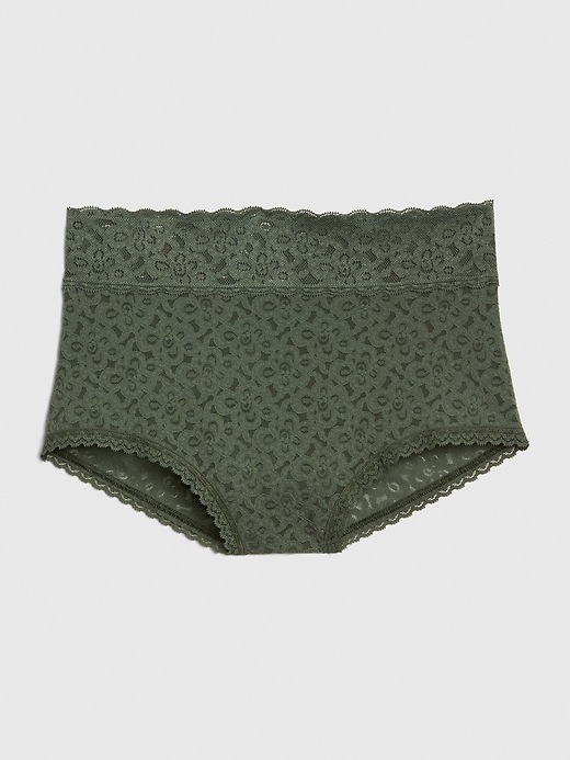 1 of 8 showing, with the color cool olive green of product Lace High Rise Bikini