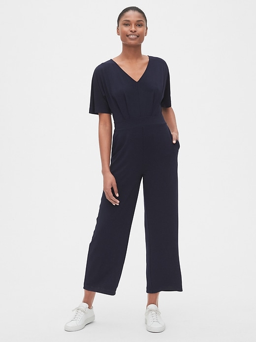 1 of 8 showing, with the color navy blue of product Kimono Sleeve Wide-Leg Jumpsuit