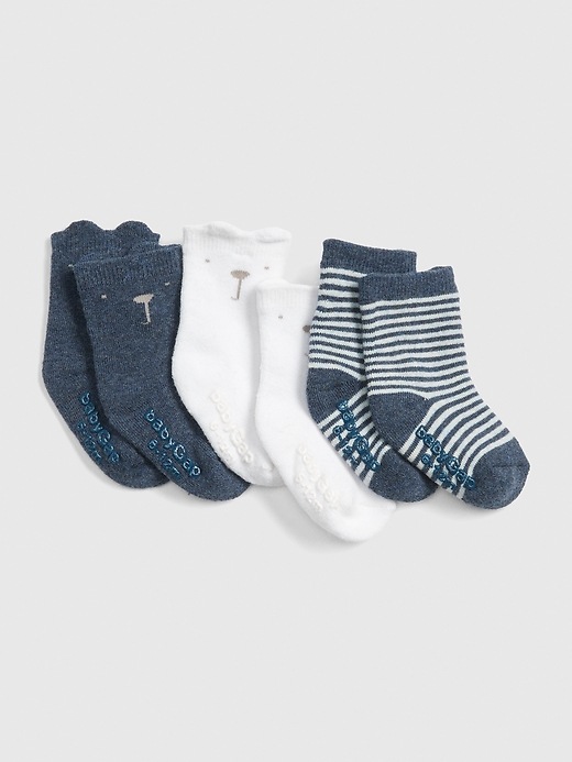 1 of 8 showing, with the color blue heather of product Baby Brannan Bear Crew Socks (3-Pack)