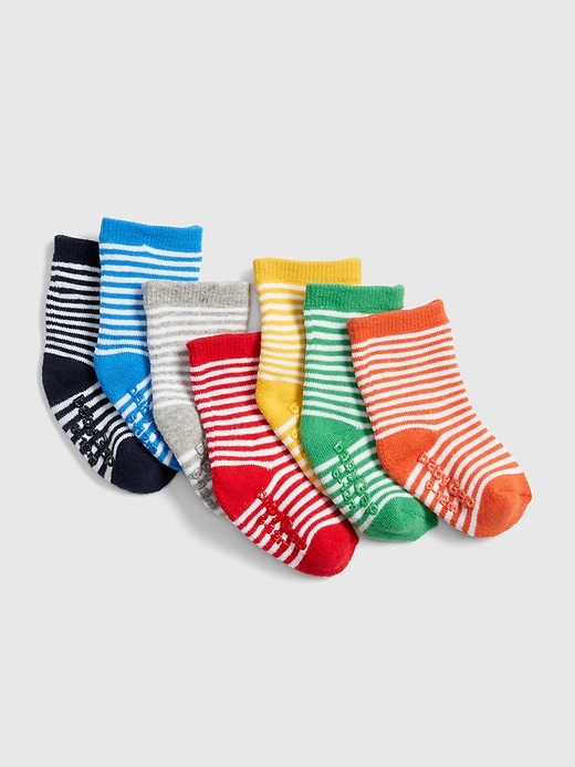 1 of 8 showing, with the color pure red of product Baby Stripe Crew Socks (7-Pack)