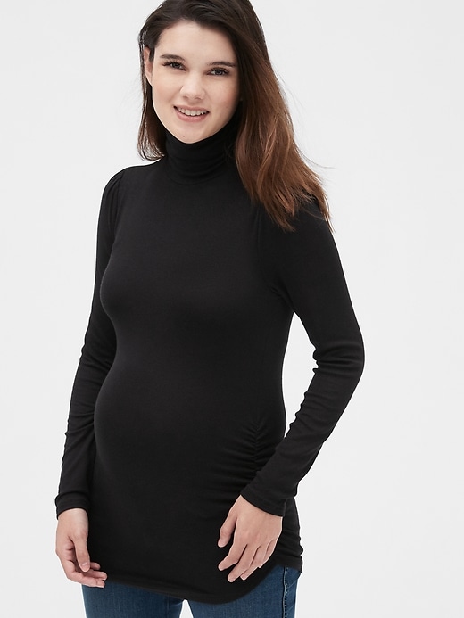 1 of 8 showing, with the color true black of product Maternity Ribbed Turtleneck in Modal